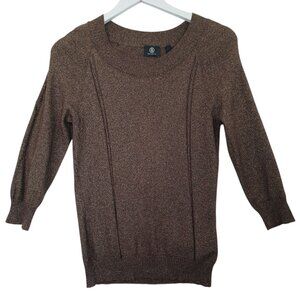 Sonia Bogner Sweater Italy Brown Metallic Stretch Pullover Womens US 6